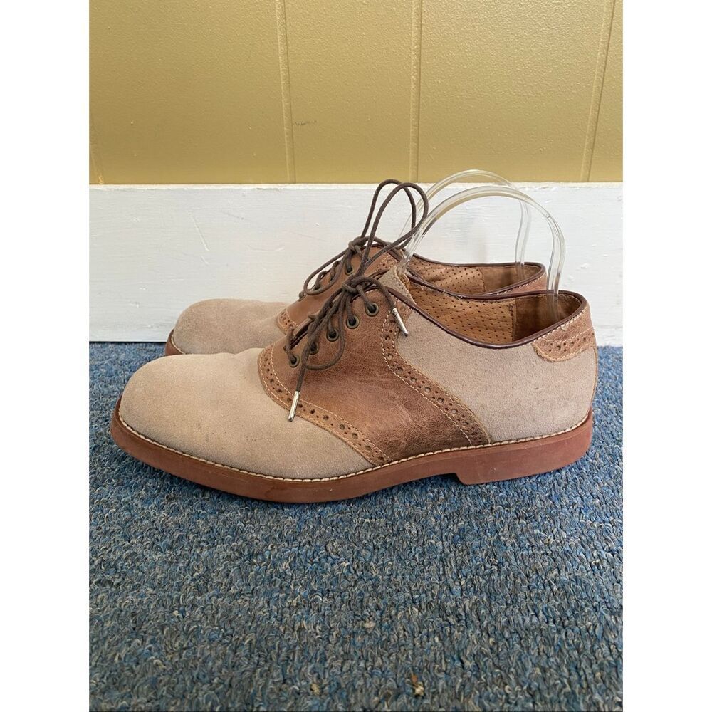 Florsheim men 9 suede & leather cap toe oxford shoes tan & brown